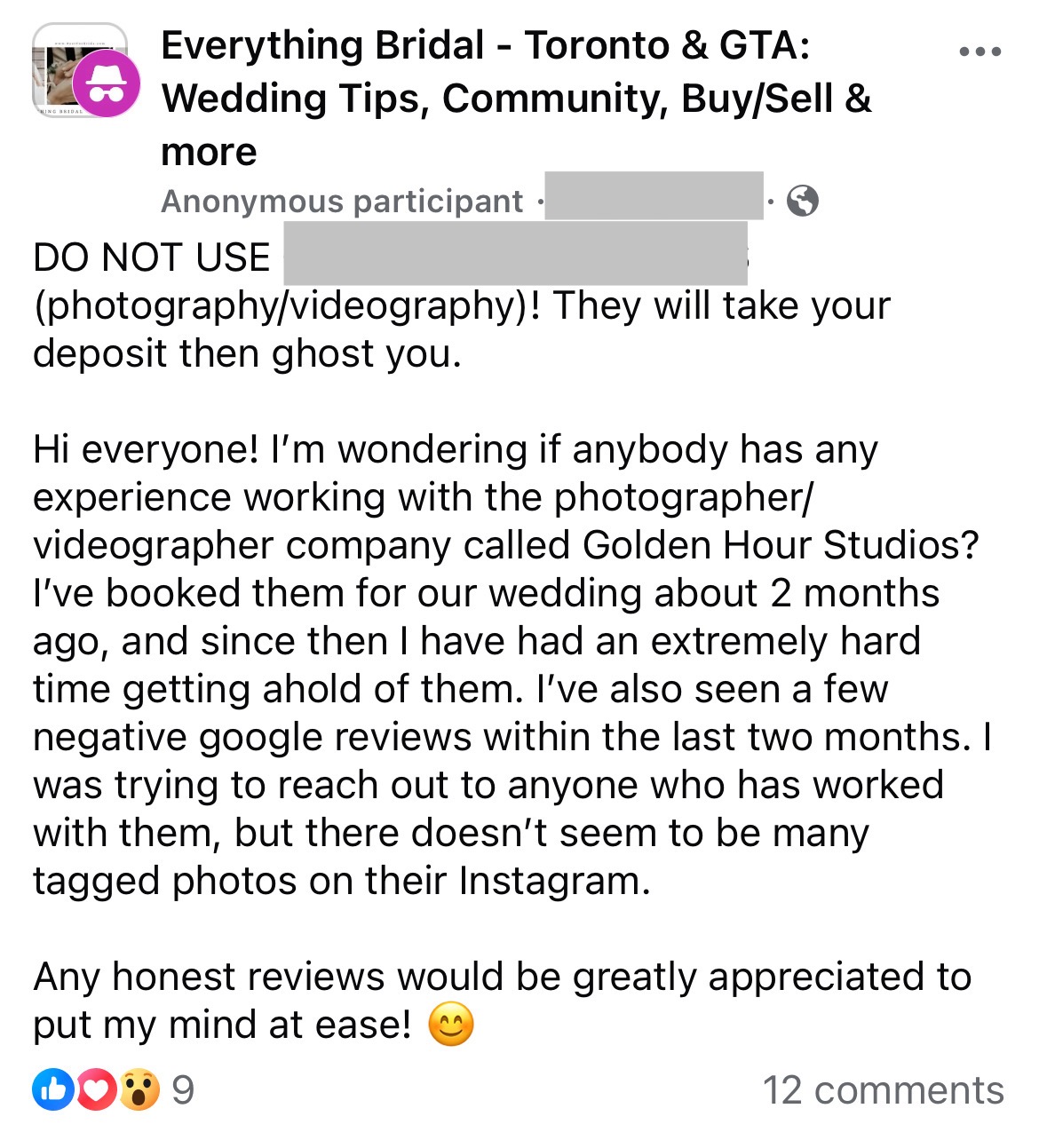 Wedding vendor complaint